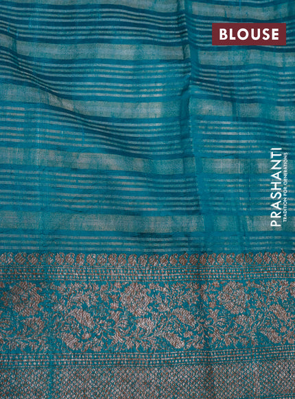 Banarasi raw silk saree teal green with allover zari stripes and woven border