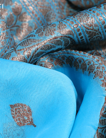 Banarasi organza silk saree teal blue with thread & zari woven buttas and banarasi style border