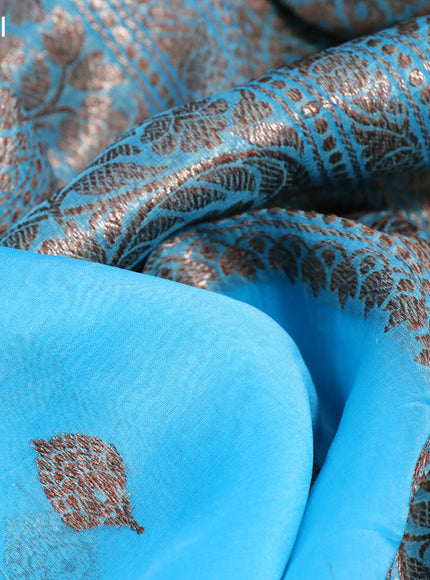 Banarasi organza silk saree teal blue with thread & zari woven buttas and banarasi style border