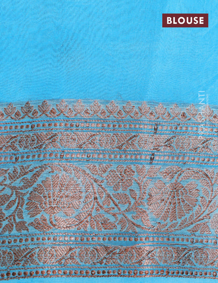 Banarasi organza silk saree teal blue with thread & zari woven buttas and banarasi style border