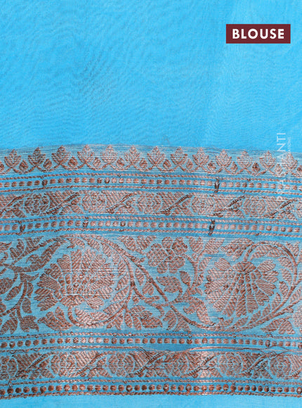 Banarasi organza silk saree teal blue with thread & zari woven buttas and banarasi style border