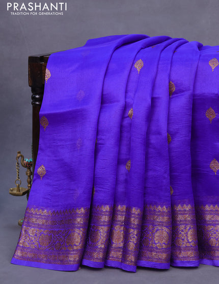 Banarasi organza silk saree royal blue with thread & zari woven buttas and banarasi style border