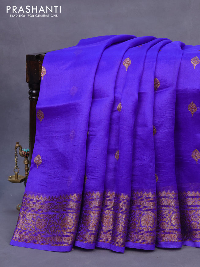 Banarasi organza silk saree royal blue with thread & zari woven buttas and banarasi style border