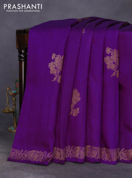 Banarasi raw silk saree purple with thread & zari woven floral buttas and woven border