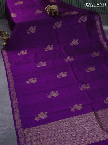 Banarasi raw silk saree purple with thread & zari woven floral buttas and woven border