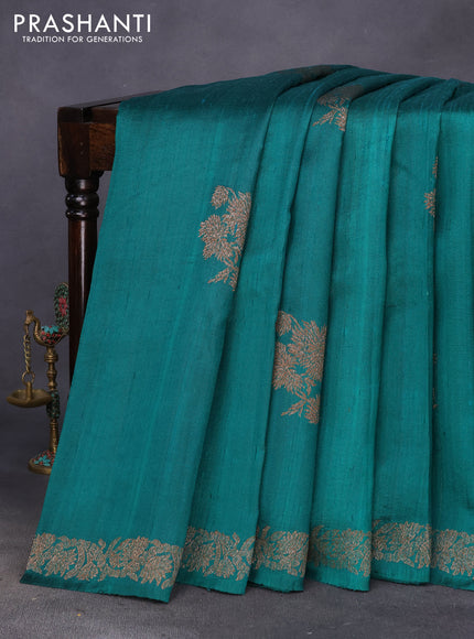 Banarasi raw silk saree green with thread & zari woven floral buttas and woven border