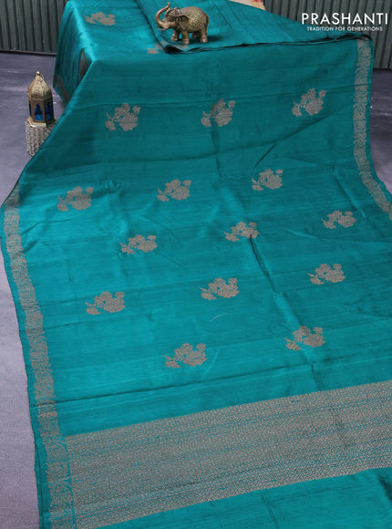 Banarasi raw silk saree green with thread & zari woven floral buttas and woven border