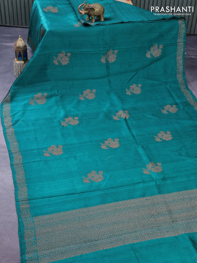 Banarasi raw silk saree green with thread & zari woven floral buttas and woven border