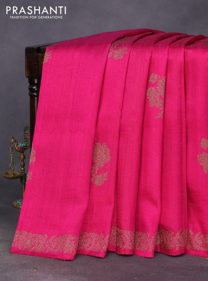 Banarasi raw silk saree pink with thread & zari woven floral buttas and woven border