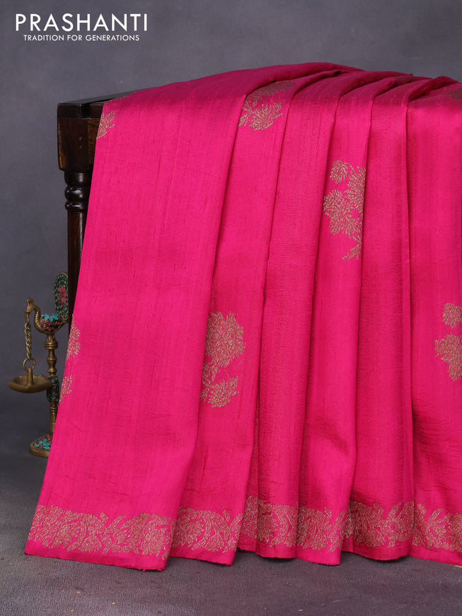 Banarasi raw silk saree pink with thread & zari woven floral buttas and woven border