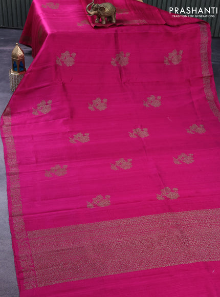 Banarasi raw silk saree pink with thread & zari woven floral buttas and woven border