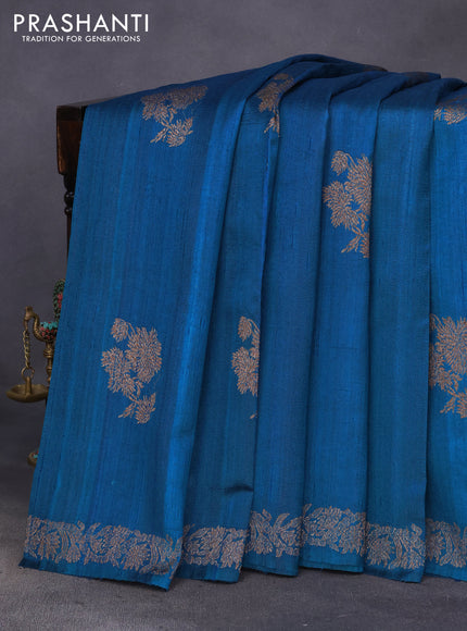 Banarasi raw silk saree peacock green with thread & zari woven floral buttas and woven border