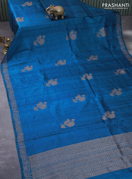 Banarasi raw silk saree peacock green with thread & zari woven floral buttas and woven border