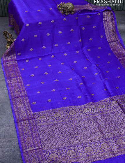 Banarasi organza silk saree royal blue with thread & zari woven buttas and banarasi style border