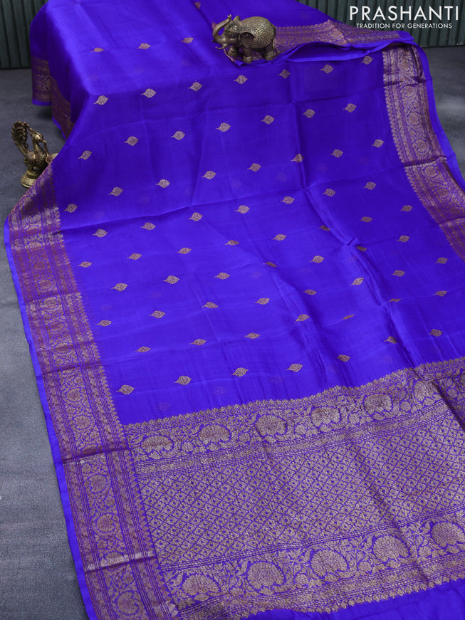 Banarasi organza silk saree royal blue with thread & zari woven buttas and banarasi style border