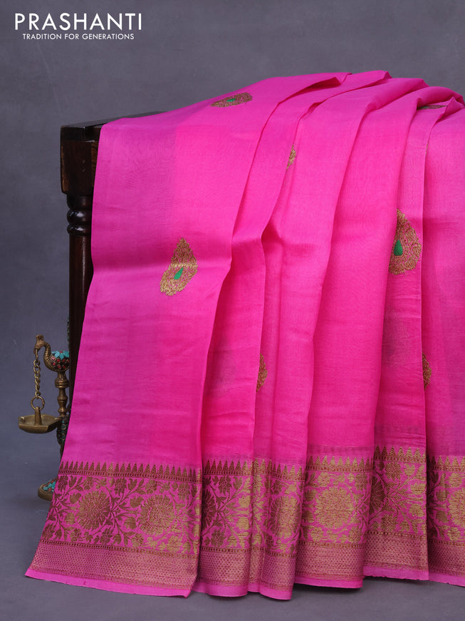 Banarasi organza silk saree pink with thread & zari woven buttas and banarasi style border