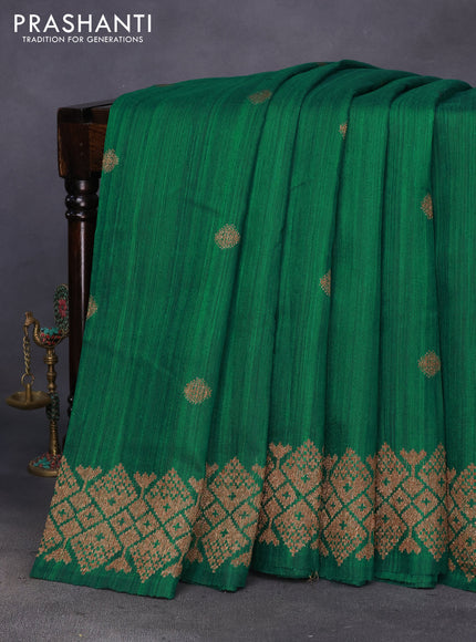 Banarasi raw silk saree green with thread & zari woven buttas and woven border