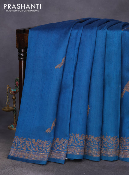 Banarasi raw silk saree peacock blue with thread & zari woven buttas and woven border