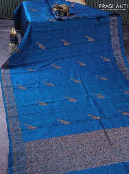 Banarasi raw silk saree peacock blue with thread & zari woven buttas and woven border