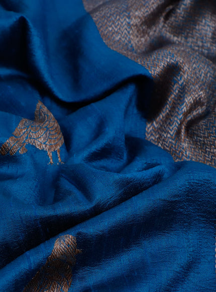 Banarasi raw silk saree peacock blue with thread & zari woven buttas and woven border