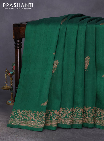 Banarasi raw silk saree green with thread & zari woven buttas and woven border