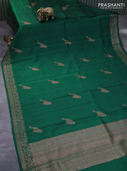 Banarasi raw silk saree green with thread & zari woven buttas and woven border