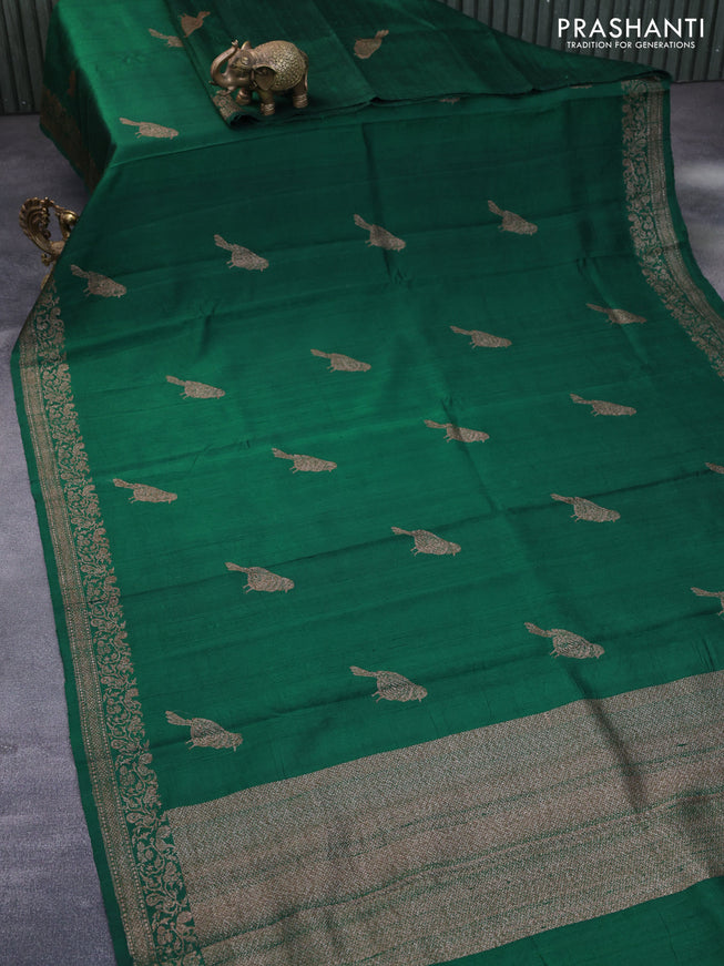 Banarasi raw silk saree green with thread & zari woven buttas and woven border