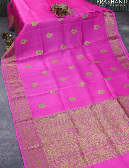 Banarasi organza silk saree pink with thread & zari woven buttas and banarasi style border