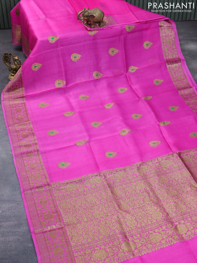 Banarasi organza silk saree pink with thread & zari woven buttas and banarasi style border