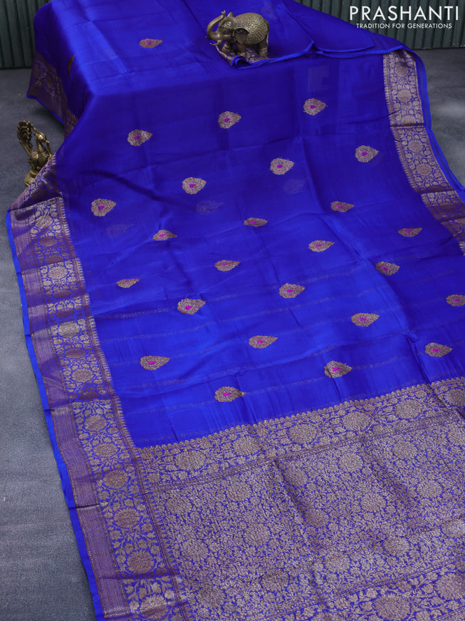 Banarasi organza silk saree royal blue with thread & zari woven buttas and banarasi style border