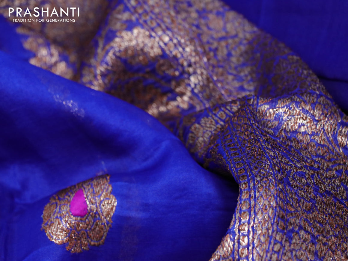 Banarasi organza silk saree royal blue with thread & zari woven buttas and banarasi style border