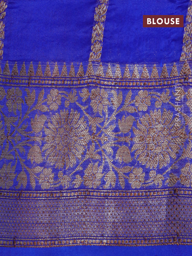 Banarasi organza silk saree royal blue with thread & zari woven buttas and banarasi style border