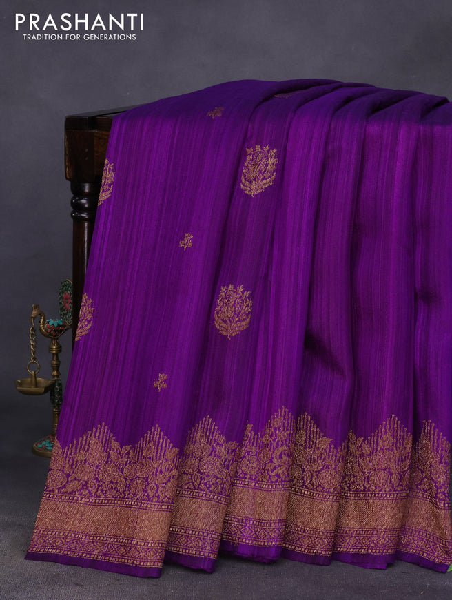 Banarasi raw silk saree purple with thread & zari woven buttas and woven border