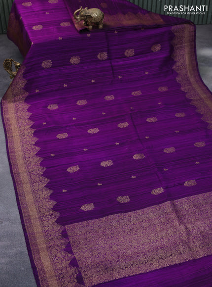 Banarasi raw silk saree purple with thread & zari woven buttas and woven border