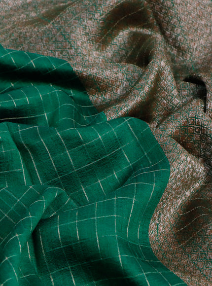 Banarasi raw silk saree green with allover zari checked pattern and butta woven border