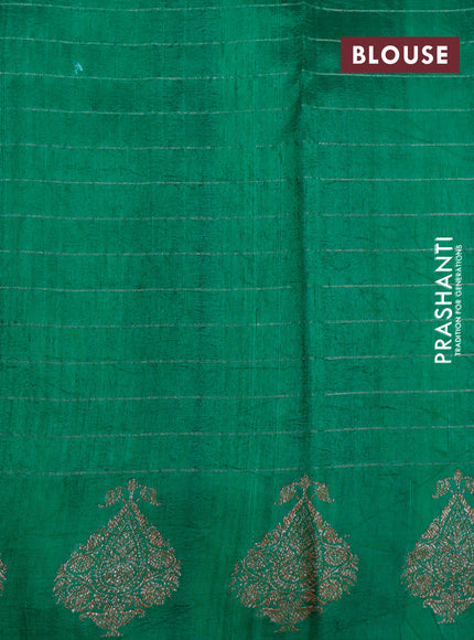 Banarasi raw silk saree green with allover zari checked pattern and butta woven border