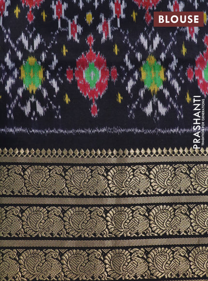 Pochampally silk saree grey and black with allover floral digital prints and temple design annam zari woven border