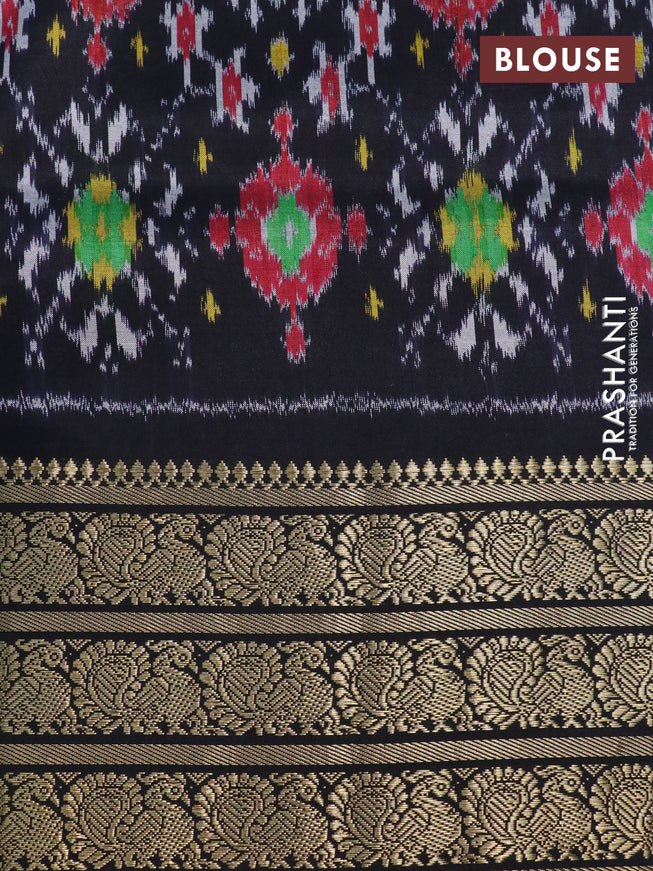 Pochampally silk saree grey and black with allover floral digital prints and temple design annam zari woven border