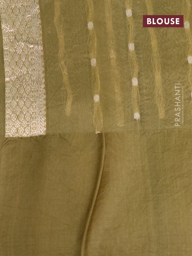 Banarasi organza silk saree mehendi green with zari woven buttas and zari woven butta border