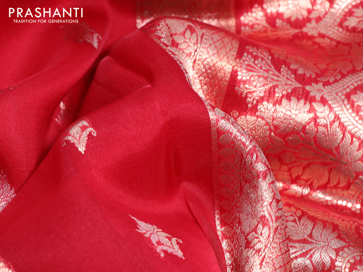 Banarasi organza silk saree red with zari woven buttas and zari woven butta border