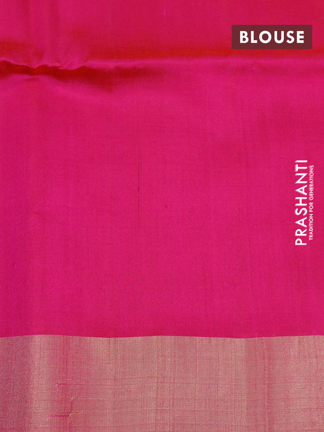 Pure raw silk saree pastel blue shade and dual shade of pinkish orange with silver & gold zari weaves and zari woven border