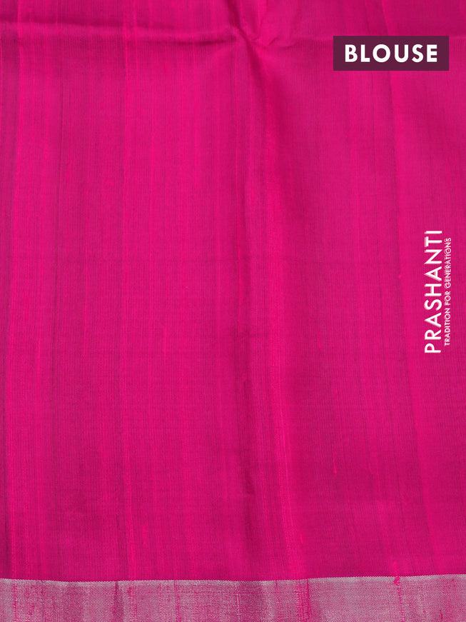 Pure raw silk saree lime green and pink with allover silver zari weaves and silver zari woven piping border