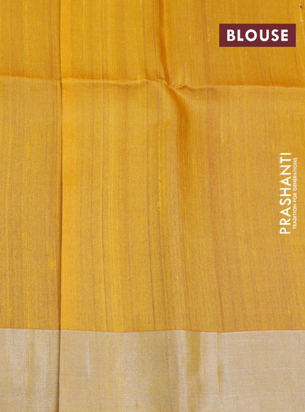 Pure raw silk saree violet and mustard yellow with allover silver zari weaves and silver zari woven border