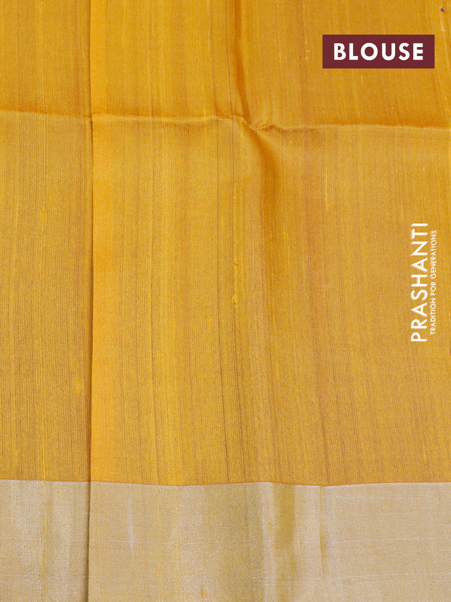 Pure raw silk saree violet and mustard yellow with allover silver zari weaves and silver zari woven border