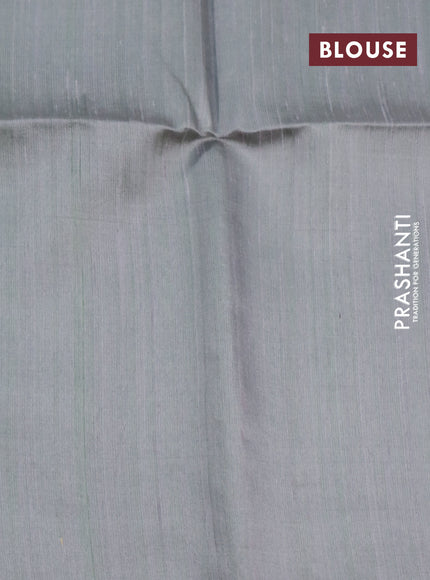 Pure raw silk saree light green and grey with silver zari woven buttas in borderless style