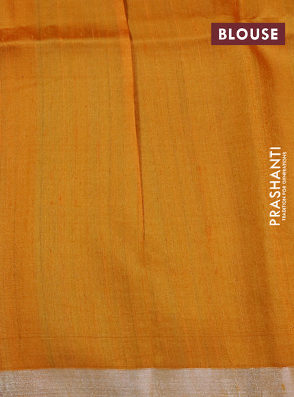 Pure raw silk saree light blue and mustard yellow with allover silver zari checks & buttas and silver zari woven border