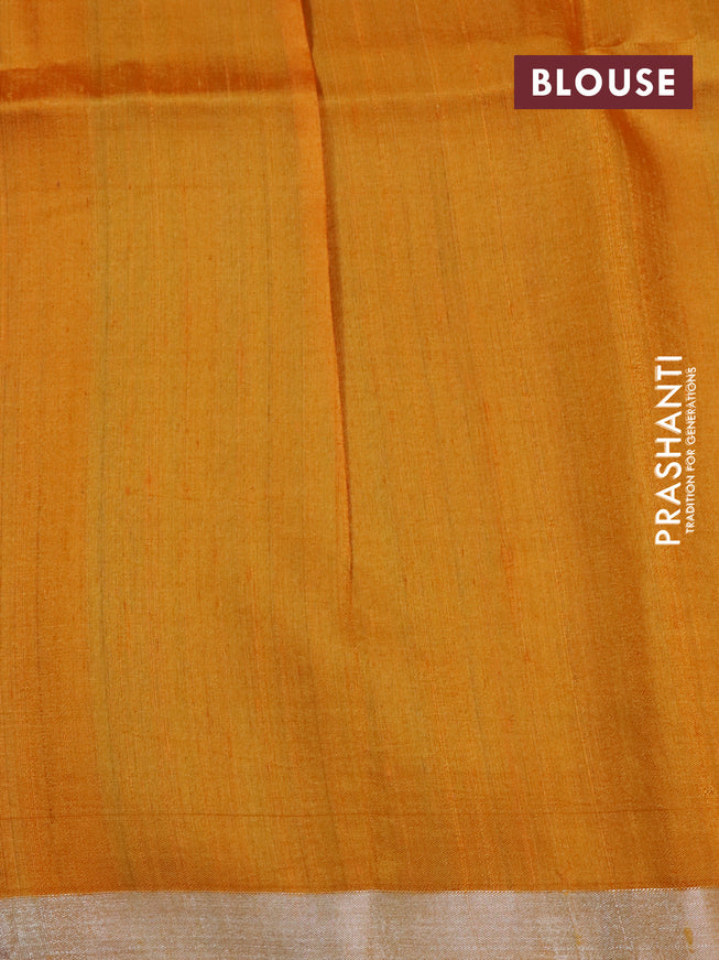 Pure raw silk saree light blue and mustard yellow with allover silver zari checks & buttas and silver zari woven border