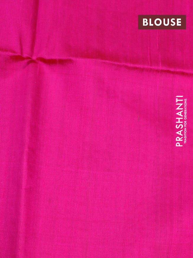 Pure raw silk saree teal green and pink with silver zari woven buttas in borderless style