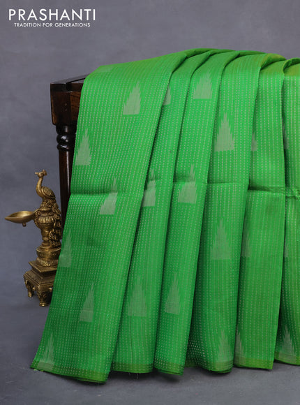 Pure raw silk saree light green and pink with allover silver zari weaves in borderless style