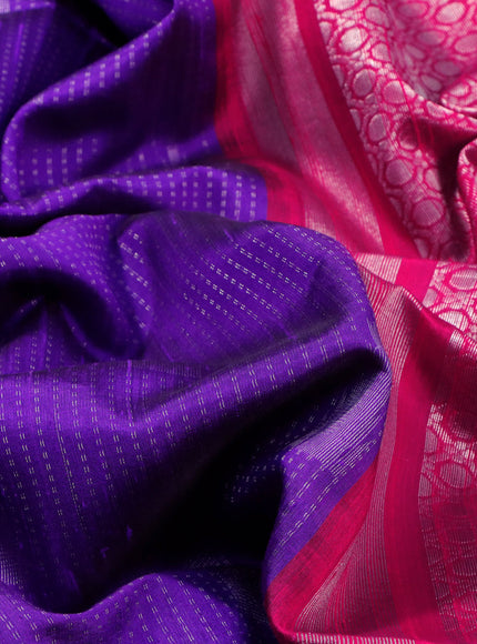 Pure raw silk saree violet and pink with allover silver zari weaves in borderless style